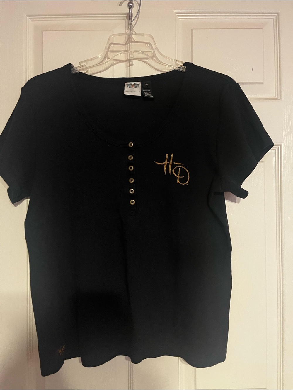 Harley-Davidson Black Short Sleeve Henley with Gold Logo